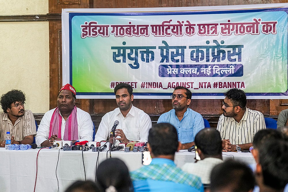 INDIA bloc student organisations during a press conference