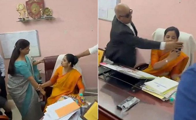 X/ @Nawazhaindaday : Visual from the incident where the school principal was removed forcibly |