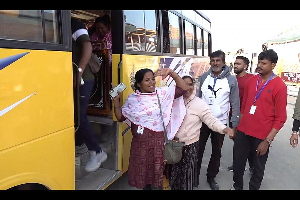 Devotees leave for the Amarnath Yatra from Pathna Chowk base camp, in Srinagar