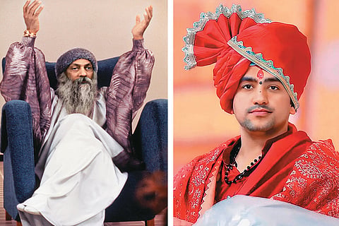 Famous Godmen: Various godmen with large followings in India; (L-R) Acharya Rajneesh Osho, Dhirendra K Shashtri aka Bageshwar Sarkar