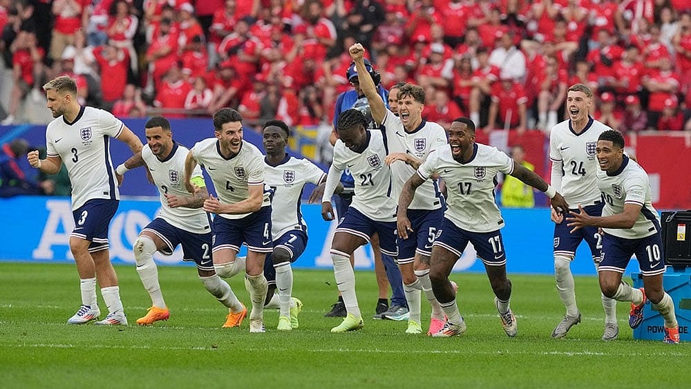 Euro 2024: England players react after winning their penalty-shootout against the Swiss. - Photo: AP/Martin Meissner