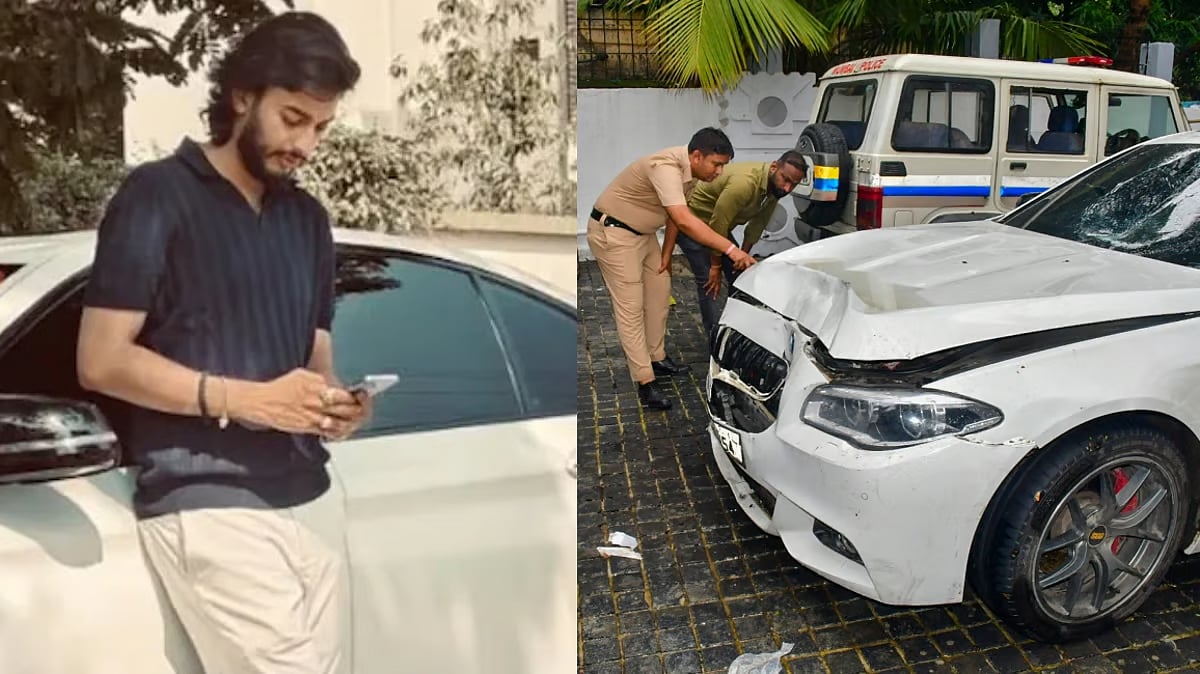 Mumbai BMW hit-and-run accused Mihir Shah (L) and his luxury car after the crash (R) - PTI/X