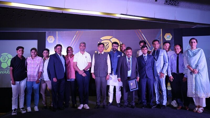 All the winners of the AIFF awards with AIFF President Kalyan Chaubey in New Delhi. - Photo: X/ @IndianFootball