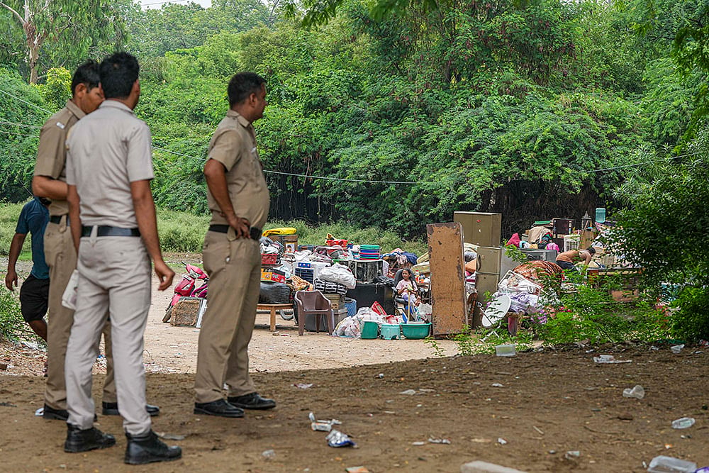 Demolition drive at Khyber Pass, near Civil Lines, in New Delhi