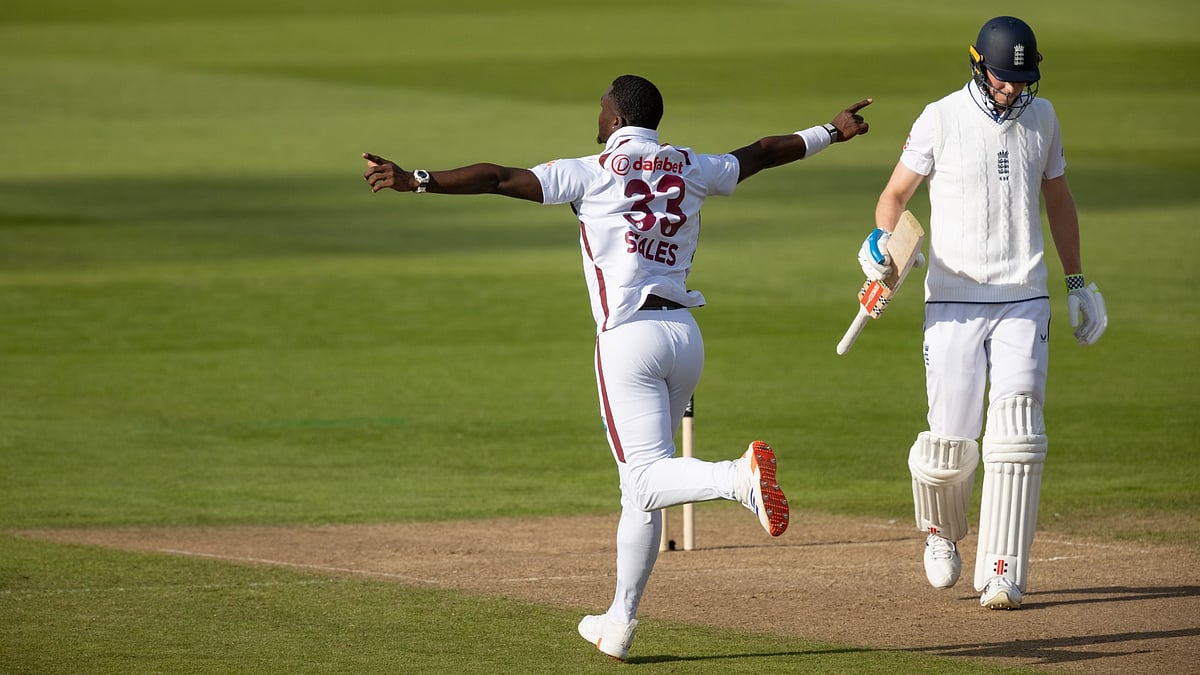 Jayden Seales celebrates after dismissing Zak Crawley.
