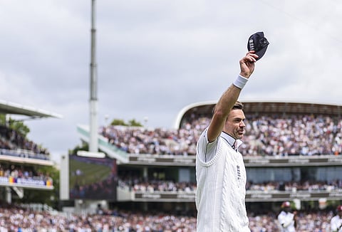 James Anderson acknowledges the applause following his farewell at Lord's.