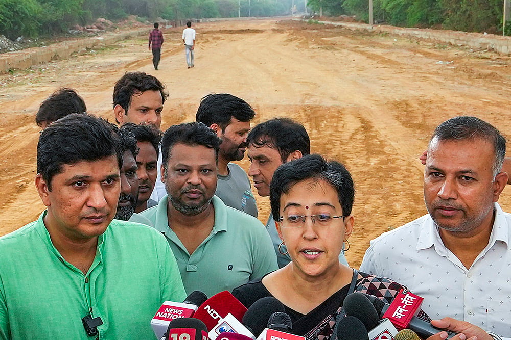 Saurabh Bharadwaj with Atishi speak on
1100 trees illegally cut at SAARC Chowk, Satbari Chhattarpur in Delhi