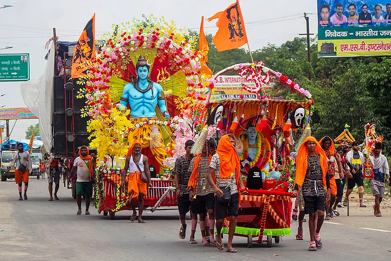 Kanwariyas, Lord Shiva devotees carrying Ganga river water in Meerut