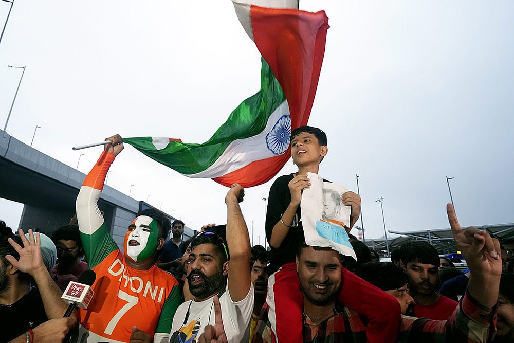 Indian cricket fans Celebration after T20 World Cup-winning Indian cricket team at New Delhi airport