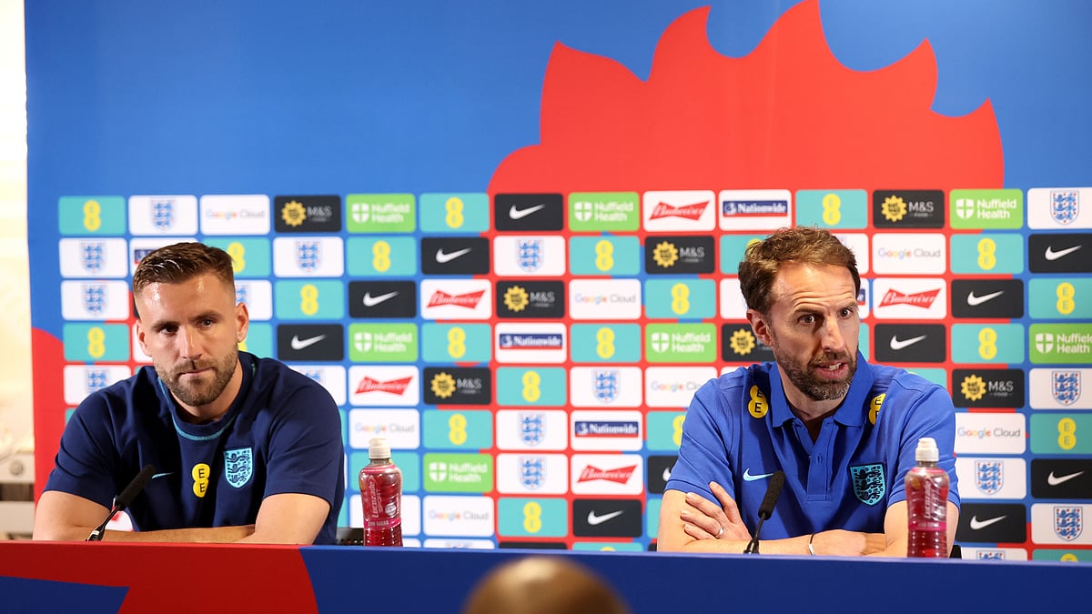 Luke Shaw pictured with England boss Gareth Southgate.