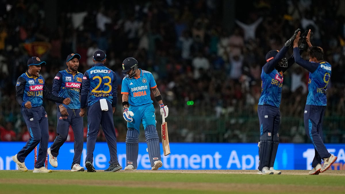 India's Virat Kohli leaves the ground after losing his wicket during the third ODI cricket match between Sri Lanka and India in Colombo, Sri Lanka. - AP Photo/Eranga Jayawardena