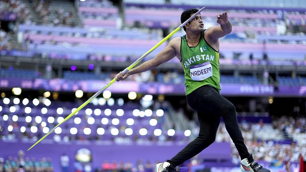 AP : Pakistan's Arshad Nadeem in action at the men's javelin throw final of Paris Olympics on Thursday (August 8).