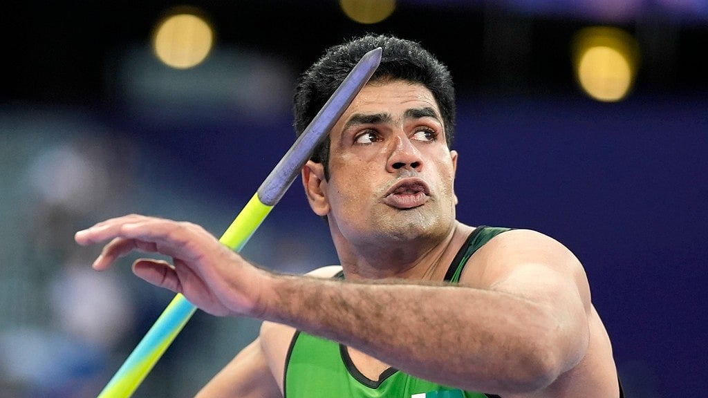 Pakistan's Arshad Nadeem in action during the men's javelin throw final of Paris Olympics on Thursday (August 8).  - AP/Matthias Schrader