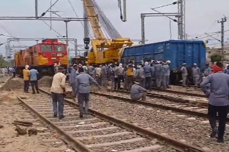 Restoration work underway after Goods train derails in Bhiwani