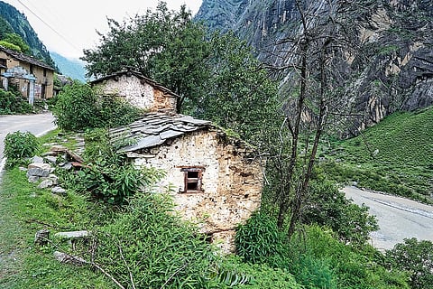 An abandoned house in Lata village. Locals say nearly 25 families living in Lata relocated around a decade ago due to constant landslides