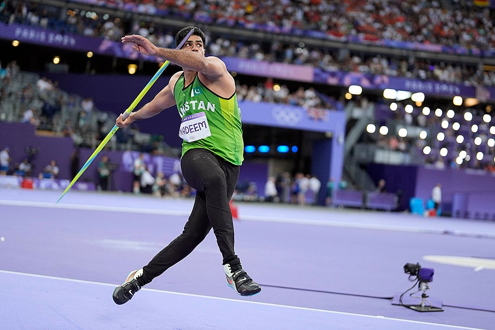 2024 Paris Olympics DAY 13 Photo_Arshad Nadeem, of Pakistan, competes in mens javelin throw final 