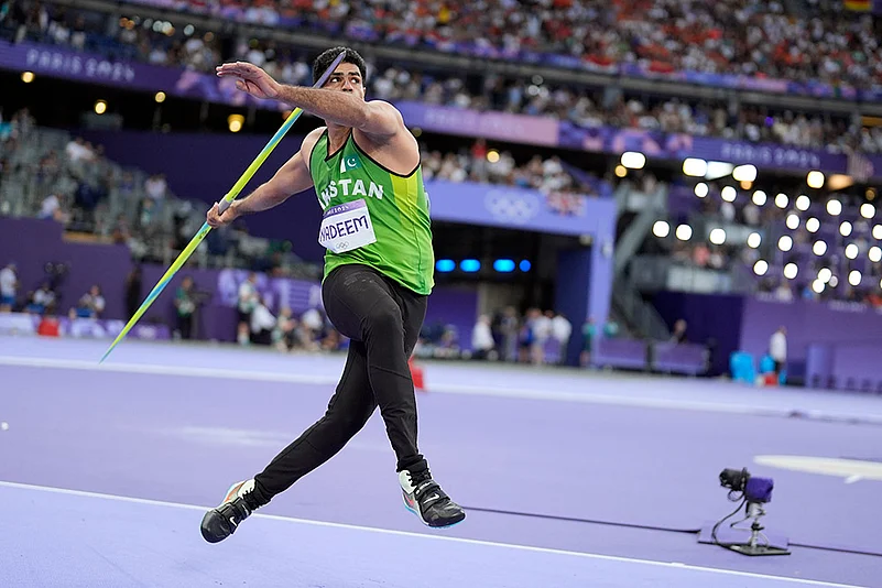 2024 Paris Olympics DAY 13 Photo_Arshad Nadeem, of Pakistan, competes in mens javelin throw final