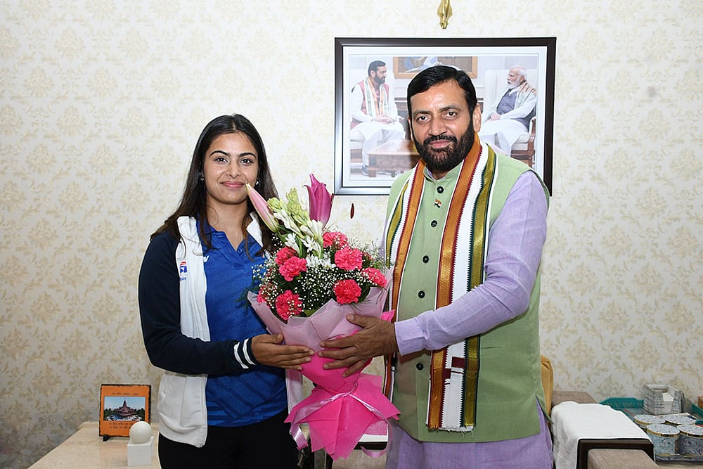 Olympic medalist Manu Bhaker meets Haryana Chief Minister Nayab Singh Saini