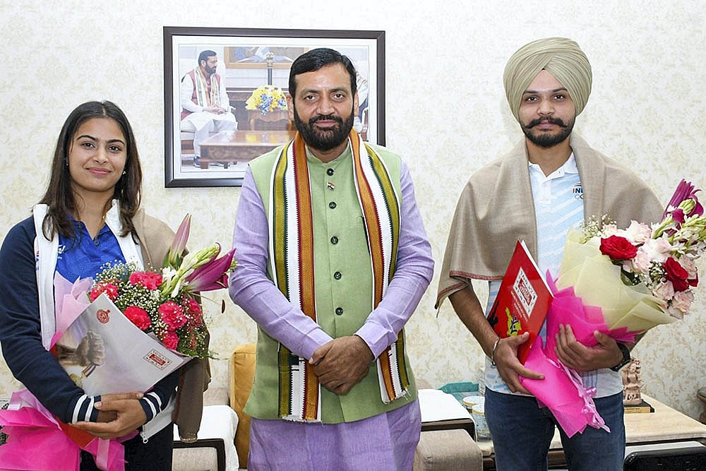 Olympic medalists Manu Bhaker, Sarabjot Singh meet Nayab Singh Saini