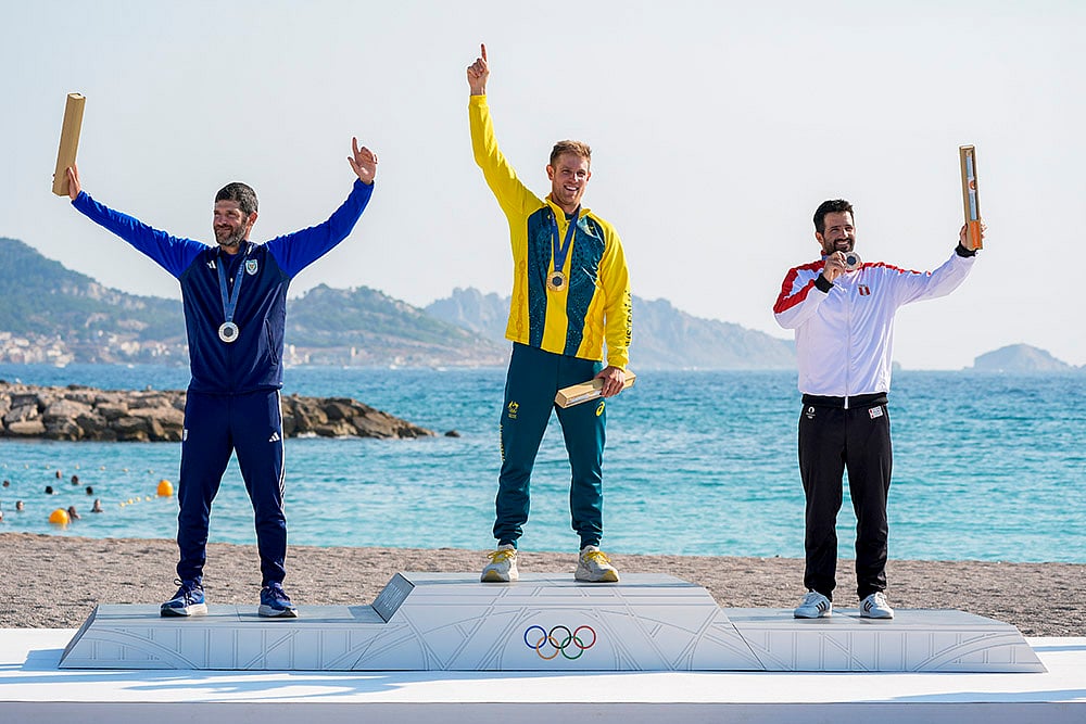 2024 Paris Olympics Sailing_ILCA 7 mens dinghy class medal ceremony 