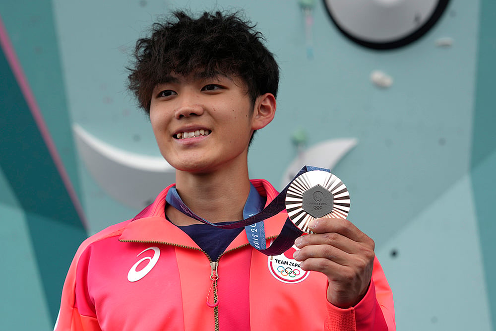 Paris Olympics sport climbing_Mens boulder and lead final silver medallist Sorato Anraku of Japan