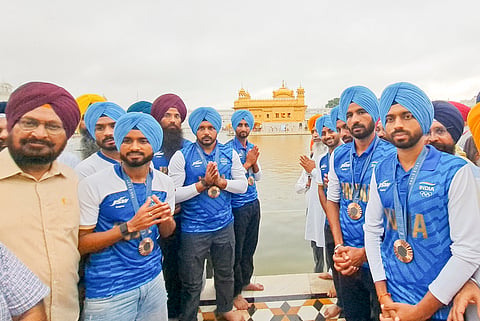 India National Men's Hockey team at the Golden Temple after their return from the Paris Olympics 2024. 