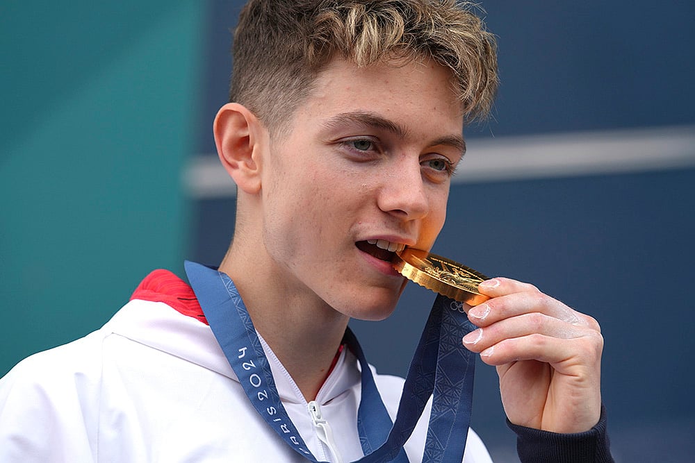 Paris Olympics sport climbing_mens boulder and lead final Gold medallist Toby Roberts of Britain