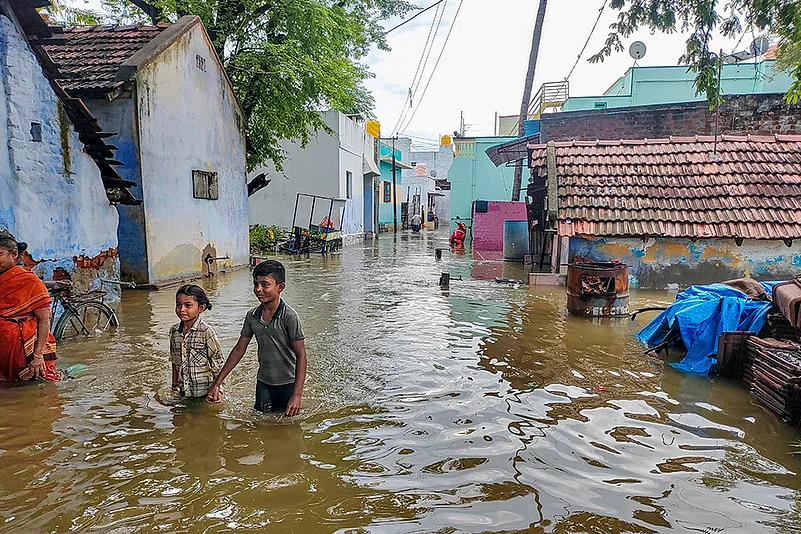 Waterlogging after heavy rainfall at Kaveripatnam MGR Nagar, in Krishnagiri
