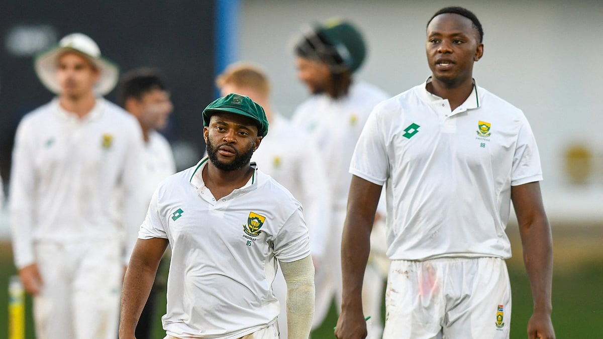 South Africa's Temba Bavuma and Kagiso Rabada during first Test