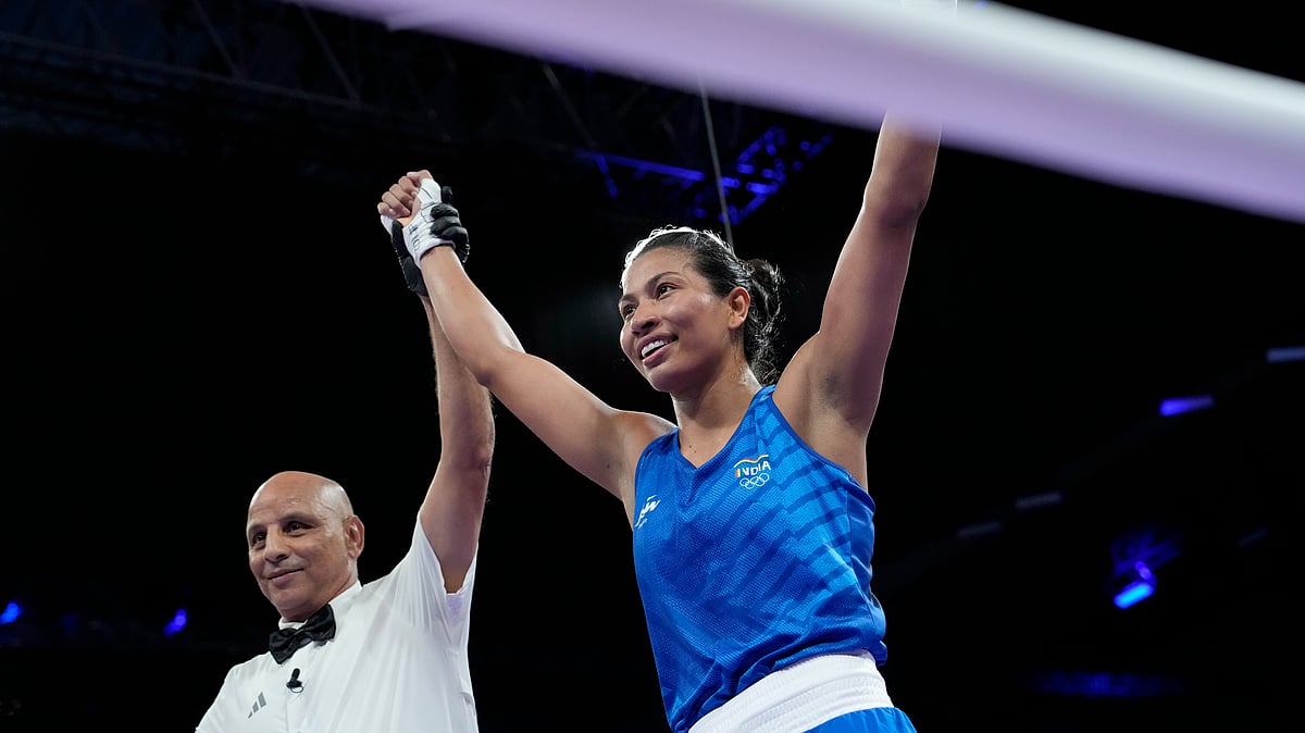 India's Lovlina Borgohain celebrates after defeating Norway's Sunniva Hofstad in their women's 75 kg preliminary boxing match at the 2024 Summer Olympics. - AP Photo/Ariana Cubillos