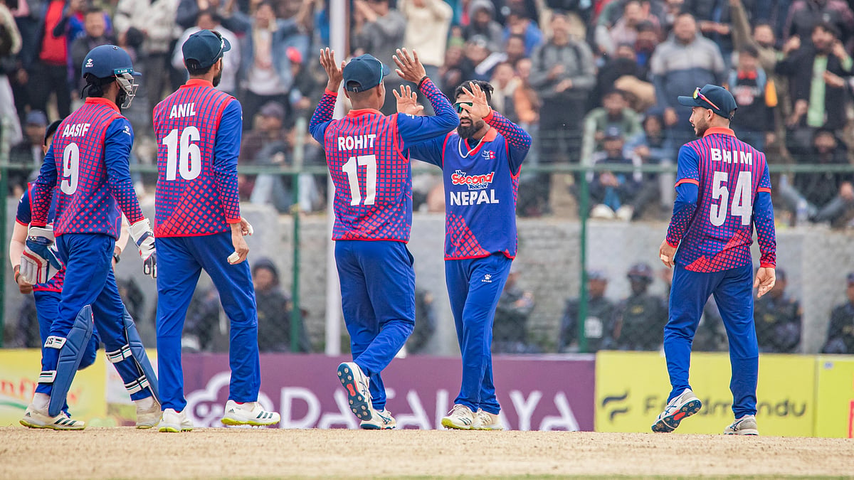 X/CricketNep : Nepal in action during their match against Namibia in the ICC Men's Cricket World Cup League 2 in Kirtipur.