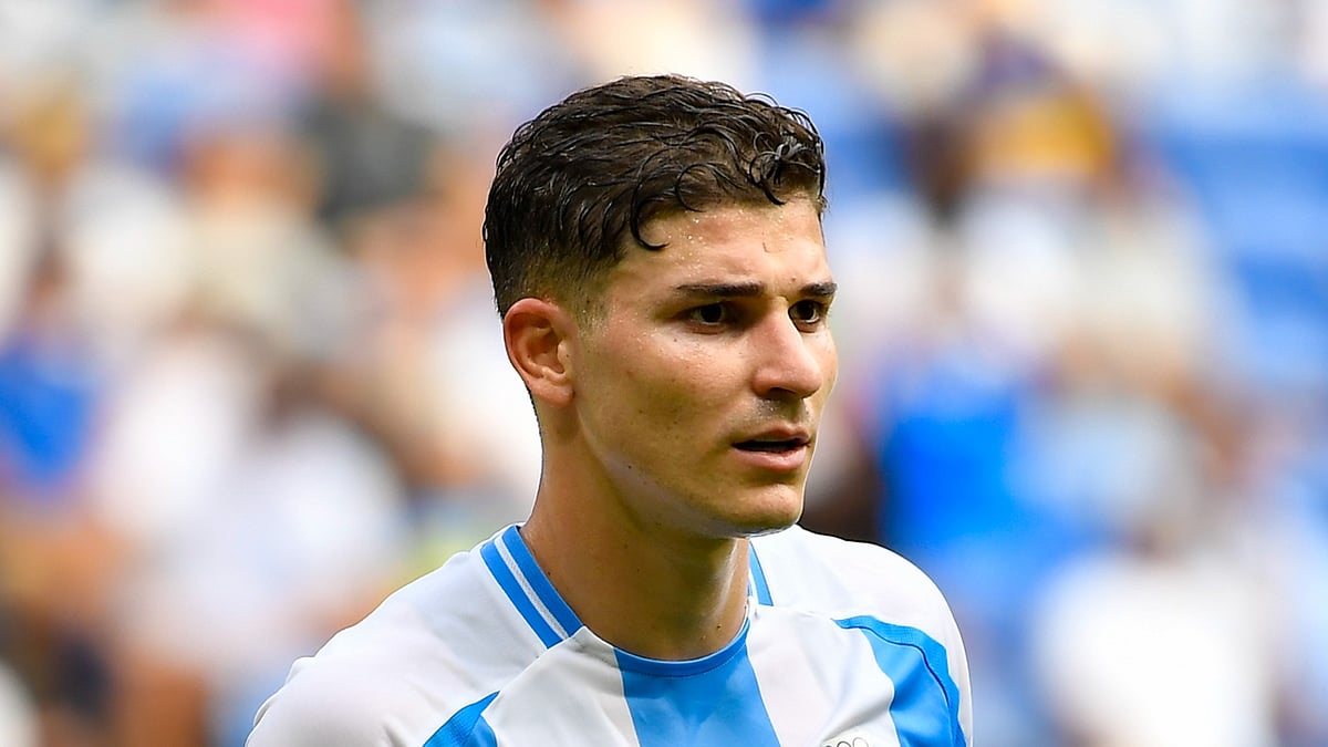 Julian Alvarez in action for Argentina at the Paris Olympics.