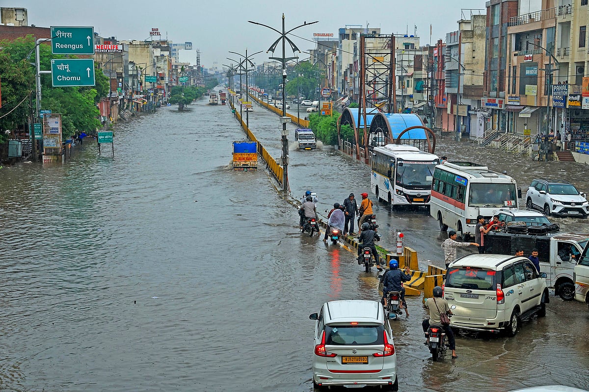 PTI : Waterlogging in Jaipur after heavy rains on Monday | 