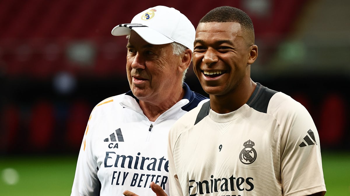 Carlo Ancelotti and Kylian Mbappe in Madrid colours