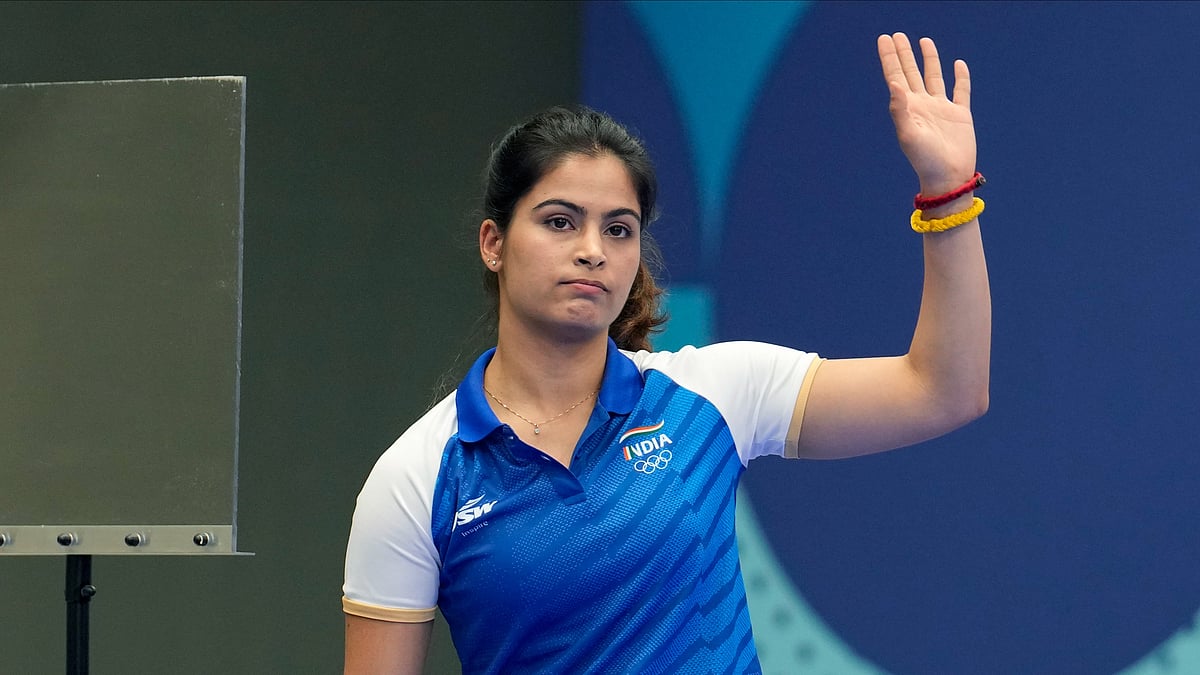 India's Manu Bhaker reacts after getting eliminated from the 25m pistol women's final at the 2024 Summer Olympics. - AP Photo/Manish Swarup