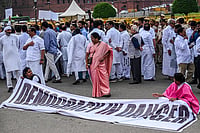 The Voice Of 63% Of The People of India (Photo by Raj K Raj via Getty Images)
: A protest, organised by Congress MPs Mallikarjun Kharge and other opposition MPs during a protest march "Democracy in Danger".