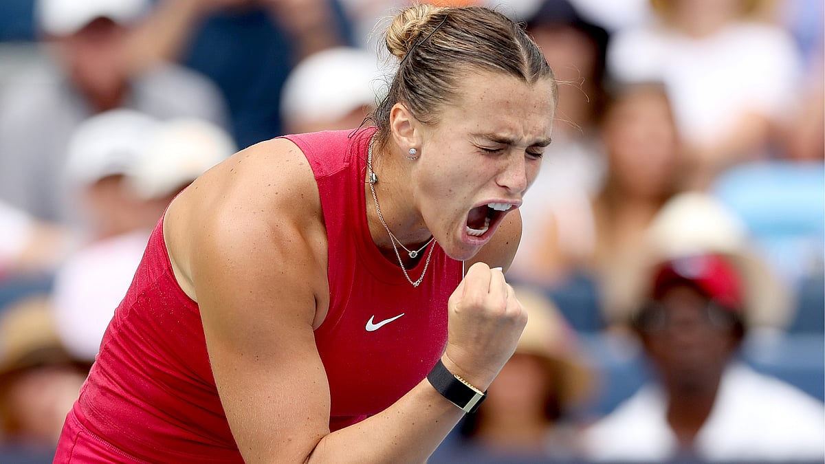 Ayrna Sabalenka celebrates in Cincinnati
