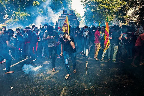 Protesters seeking the ouster of the acting president of Sri Lanka, Ranil Wickremesinghe, on July 13, 2022 in Colombo