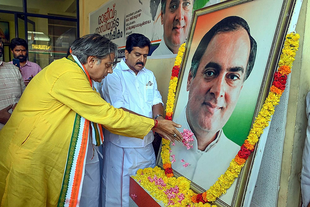 Shashi Tharoor pays floral tribute to Rajiv Gandhis birth anniversary
