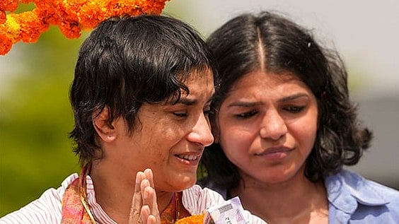 | Photo: PTI/Ravi Choudhary : Wrestler Vinesh Phogat (left) with Sakshi Malik
