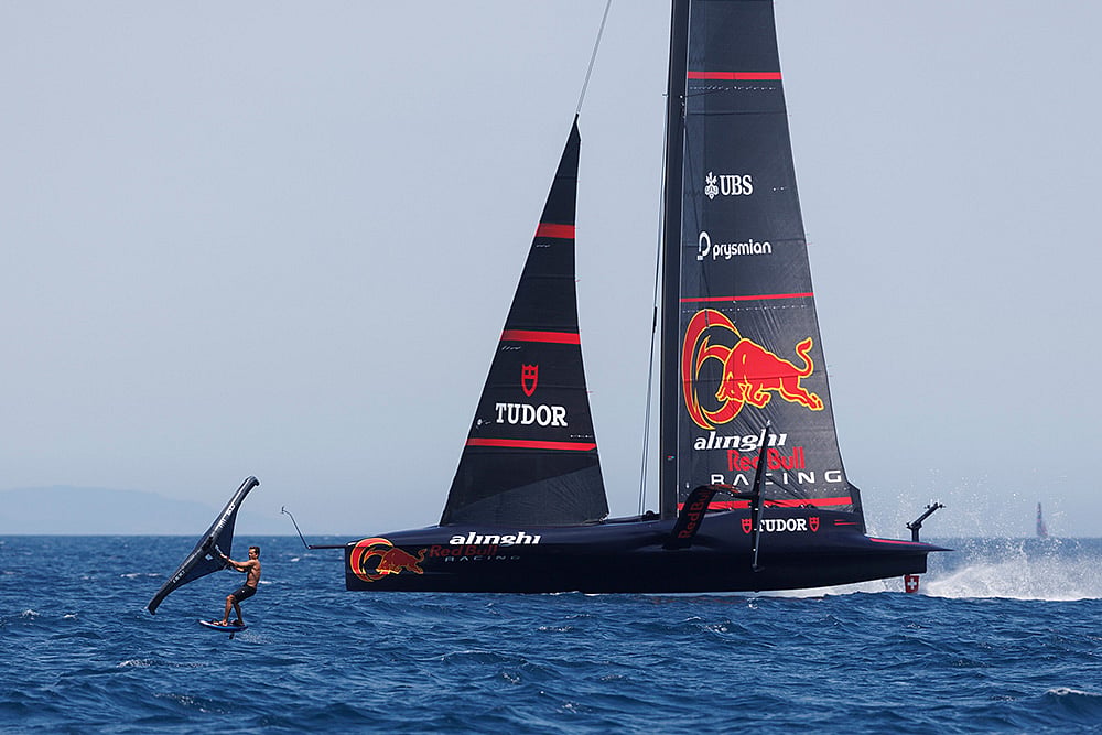 American surfer Kai Lenny at Alinghi Red Bull Racing base to test hydrofoil yachting in Barcelona_2