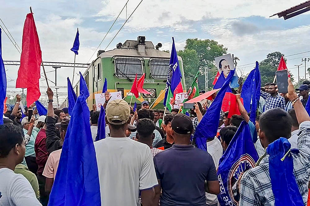 Bharat Bandh: Bhim Army supporters block railway tracks during a Protest in Arrah