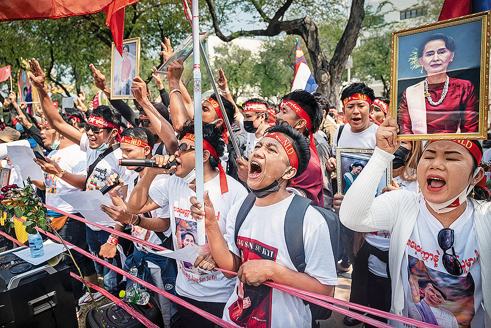 Photo: Getty Images : Logjam: Activists demonstrating against the Myanmar junta