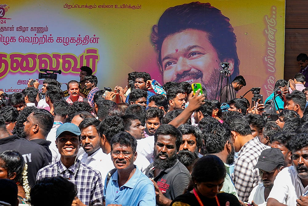 Supporters of actor-turned-politician and Tamilaga Vettri Kazhagam President Vijay