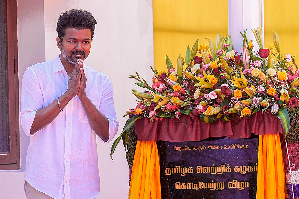 Actor-turned-politician and Tamilaga Vettri Kazhagam President Vijay during Unveiling of party flag