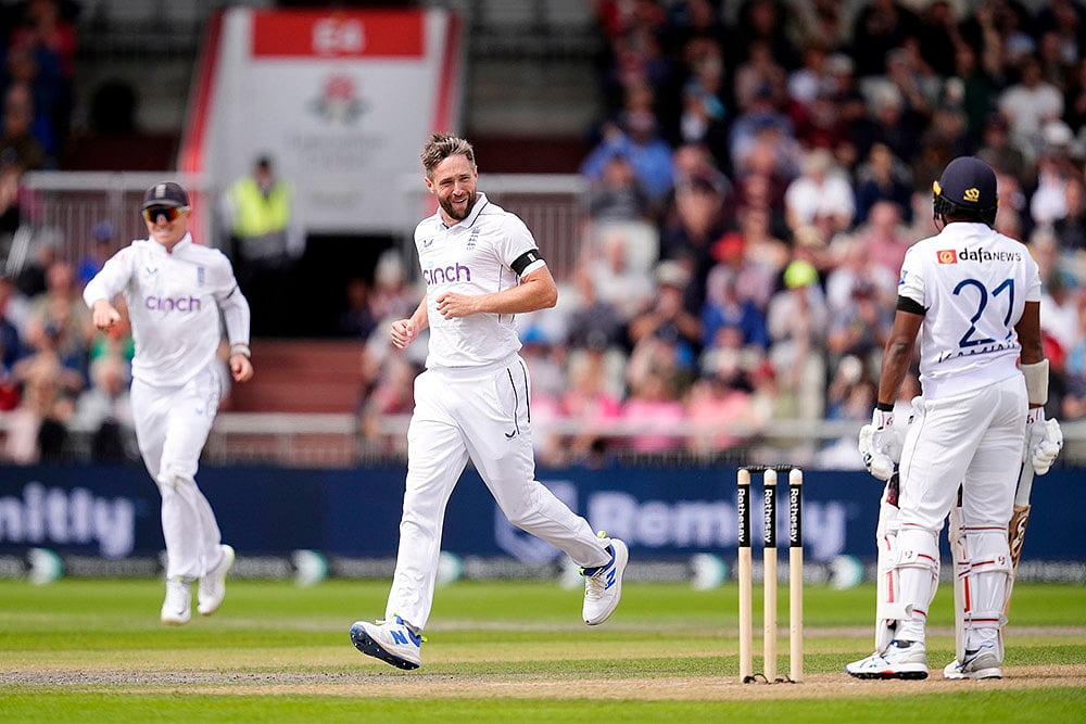 England and Sri Lanka 1st Cricket Test Day_Chris Woakes celebrates taking  wicket of Kamindu Mendis
