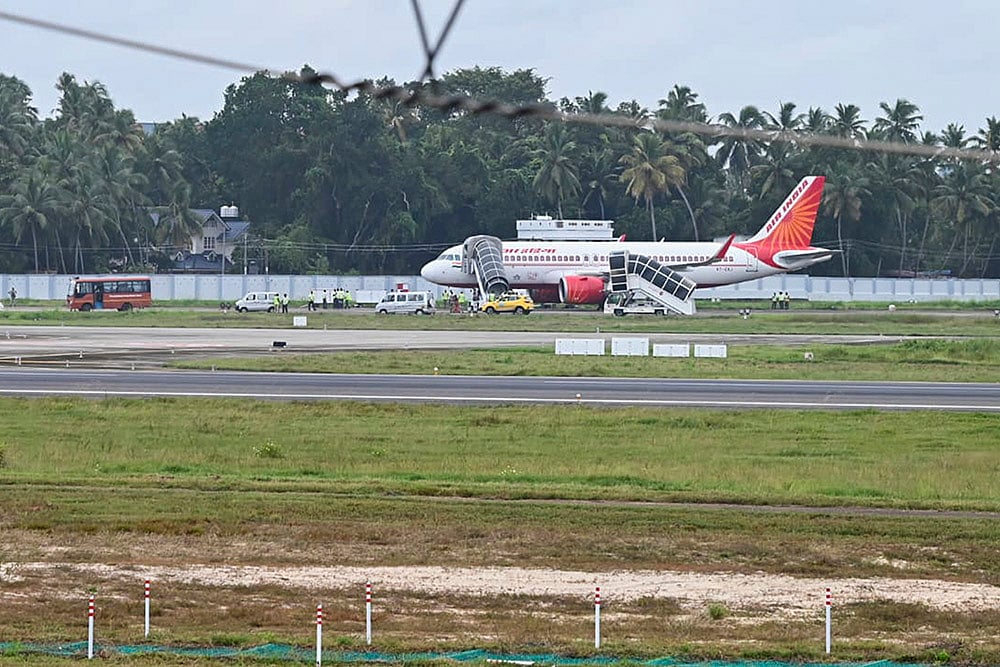 Security personnel conduct inspection after Bomb threat on Air India flight in Thiruvananthapuram
