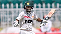 Injured Abdullah Fazal Set To Be Replaced By Saud Shakeel For 2nd Test Match Against The West Indies | Photo: AP/Anjum Naveed : Pakistan's Saud Shakeel replaces injured Abdullah Fazal in the test squad.