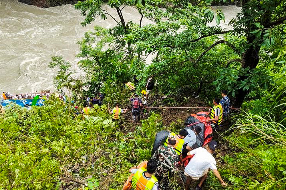 Indian Passenger Bus Falls In Nepal River