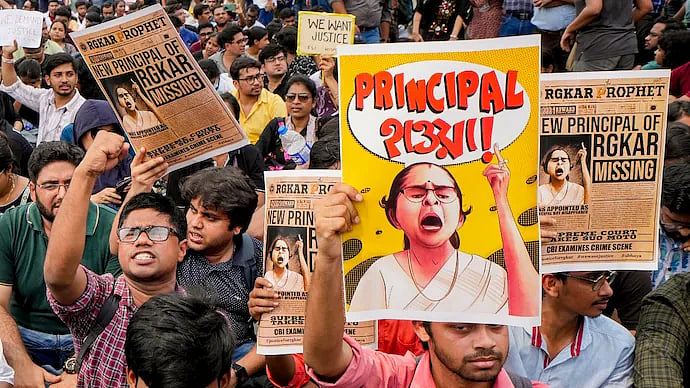 PTI : Protest in Kolkata over an on-duty  doctor's rape and murder at RG Kar hospital